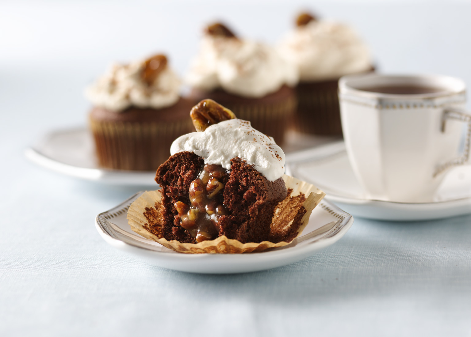 Pecan Pie–Filled Chocolate Cupcakes