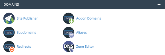 Screenshot of the Domains section displaying the Addon Domains icon in cPanel.