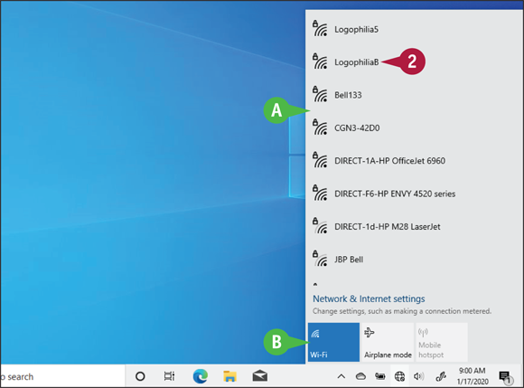 Snapshot of Windows displaying a list of wireless networks in your area.