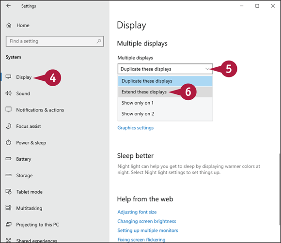 Snapshot of selecting few features in display setting.