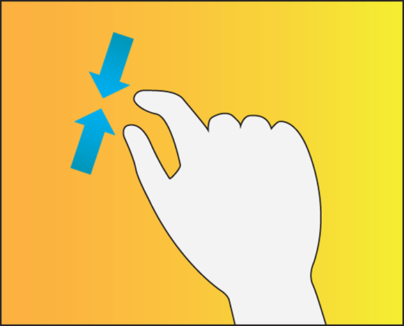 Schematic illustration of a hand gesture by placing two fingers apart on the screen and bring them closer together which is used for zoom out.