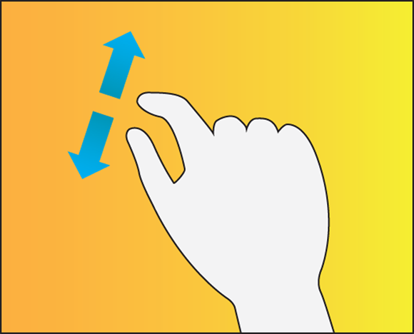 Schematic illustration of a hand gesture described by placing two fingers close together on the screen and move them farther apart and it is used to zoom in.