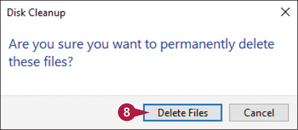 Snapshot of the prompt box of disk cleanup that confirms to delete the selected files.