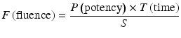 
$$ F\left(\mathrm{fluence}\right)=\frac{P\left(\mathrm{potency}\right) \times T\left(\mathrm{time}\right)}{S} $$
