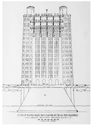 Figure 3.8. Louis Mullgardt, cross-section of Multiple Bay Bridge, 1927.