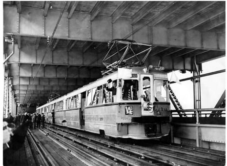 Figure 6.2. First electric train to operate on the Bay Bridge's lower deck, 1938.