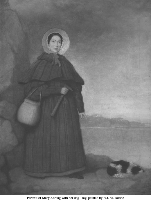 Portrait of Mary Anning with her dog Tray, painted by B.J. M. Donne