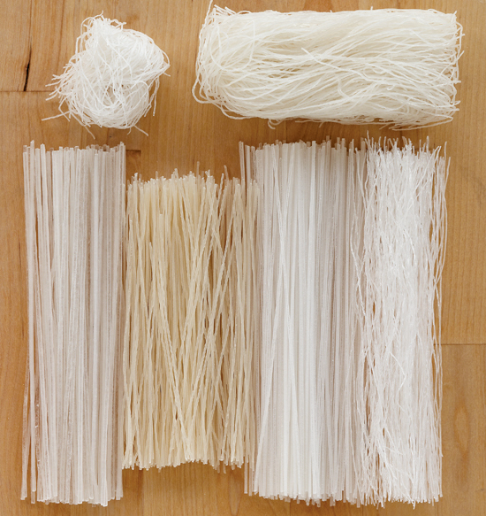 Bundles of Asian noodles, in all different sizes and shapes