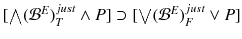 $$[\bigwedge ({\mathcal {B}}^E)^{just}_T \wedge P ]\supset [\bigvee ({\mathcal {B}}^E)^{just}_F\vee P]$$