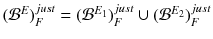 $$({\mathcal {B}}^E)^{just}_F = ({\mathcal {B}}^{E_1})^{just}_F \cup ({\mathcal {B}}^{E_2})^{just}_F$$