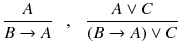 $$ \frac{A}{B\rightarrow A} ~~~,~~~\frac{A\vee C}{(B\rightarrow A)\vee C}$$