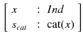 $$\begin{aligned} \left[ \begin{array}{lll} x &{} : &{} Ind \\ s_{cat} &{} : &{} \text {cat}(x) \end{array}\right] \end{aligned}$$