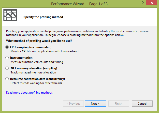 The first screen of the Performance Wizard.