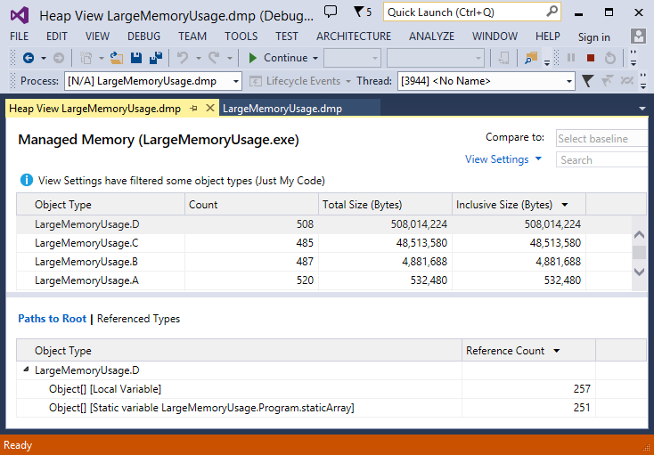 Higher editions of Visual Studio include this heap analysis view, which works from managed memory dumps.