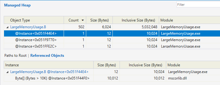 Visual Studio’s Memory Usage profiler can show aggregate and individual object sizes, including referenced objects.