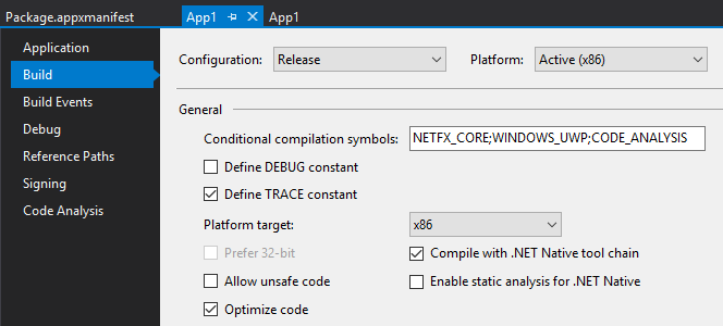 Universal Windows Platform applications allow you to specify whether .NET Native is used. It is on by default for release builds.