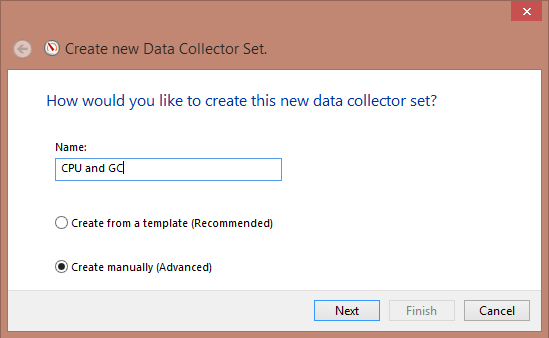 Data Collector Set configuration dialog box for setting up regular counter collections.