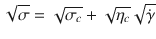 
$$ \sqrt{\sigma }=\sqrt{\sigma_c}+\sqrt{\eta_c}\sqrt{\dot{\gamma}} $$
