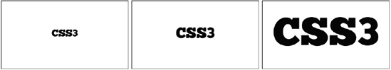 Three stages of an animated transition on the font-size property