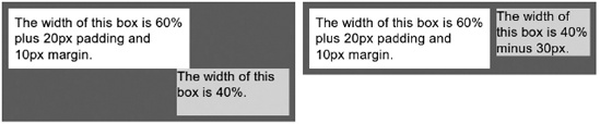 In the second example, I set the width of the right column with the calc() function.