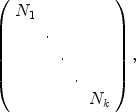 
$$\left (\begin{array}{ccccc} {N}_{1} & & & & \\ &. & & &\\ & &. & &\\ & & &. & \\ & & & &{N}_{k}\\ \end{array} \right ),$$
