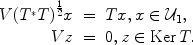 
$$\begin{array}{rcl} V {({T}^{{_\ast}}T)}^{\frac{1} {2} }x& =& Tx,x \in {\mathcal{U}}_{1}, \\ V z& =& 0,z \in \mathrm{Ker}\,T.\end{array}$$
