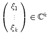 
$$\left (\begin{array}{c} {\xi }_{1}\\ \vdots \\ {\xi }_{k}\\ \end{array} \right ) \in { \mathbb{C}}^{k}$$
