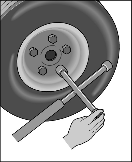 Figure 1-4:  A hollow pipe and a cross-shaft wrench can loosen the tightest lug nuts.