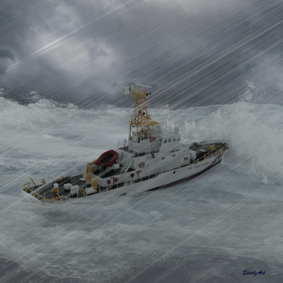 USCGC Kauai fights through the heavy seas of Hurricane Jacob to reach the Murray family.