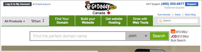 The new GoDaddy website has clear paths for new users to take.