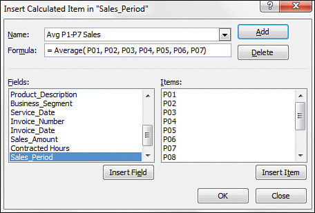 Build a calculated item for Average P1 through P7 sales.