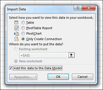 After using Power Query, Excel shows the Import Data dialog box. Choose to Only Create Connection and Add This Data To The Data Model.