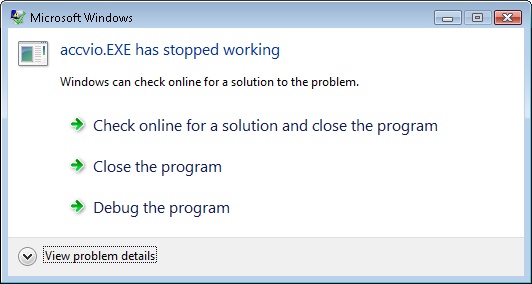 Windows Error Reporting dialog box