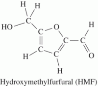 Structural formula of hydroxymethylfurfural (HMF).