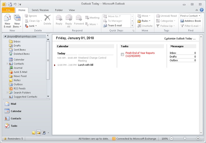 Outlook Today lets you see your day at a glance.