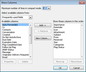 You can also use the Show Columns dialog box to add or remove columns.