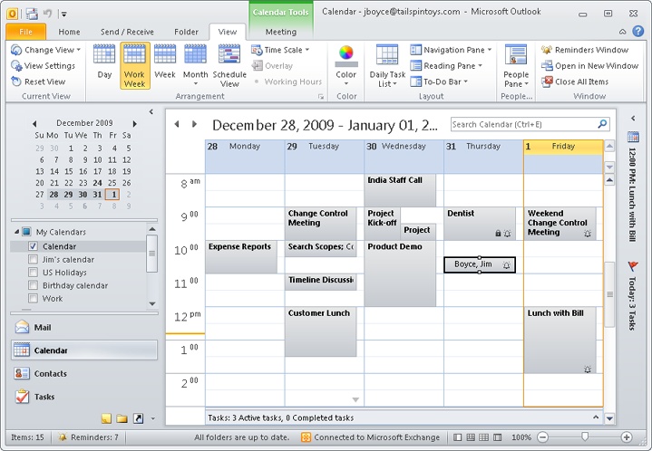 Use the Work Week view to organize your work schedule.