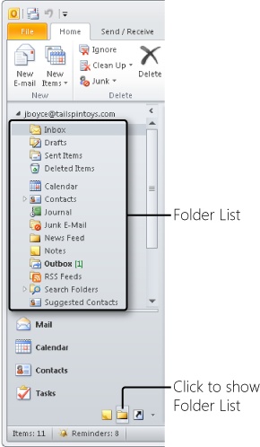 Use the Folder List to browse and select other folders.