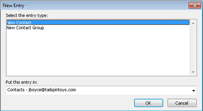Use the New Entry dialog box to determine where to store a new address when you create it from the Address Book.