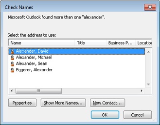 The Check Names dialog box helps you resolve address problems before you send a message.