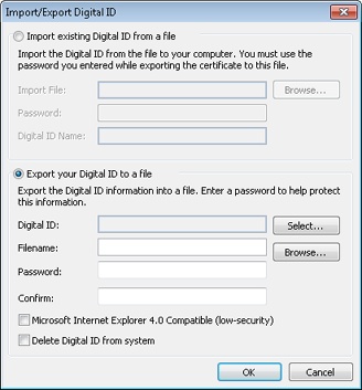 You can export certificates in the Import/Export Digital ID dialog box.