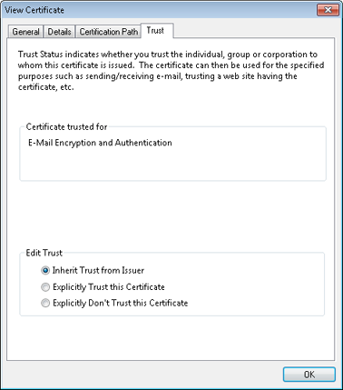 Use the Trust tab to configure the trust relationship for the certificate.