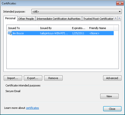 You can view a list of certificates in the Certificates dialog box in Internet Explorer.