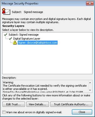 The Description box offers information about the validity of the certificate.