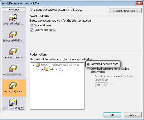 You can configure a POP3 account to download only headers.