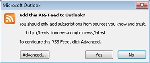 A verification is requested, with an Advanced option for additional control over the RSS feed.