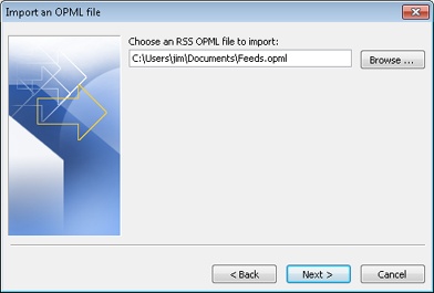 Select the OPML file containing the RSS feeds.