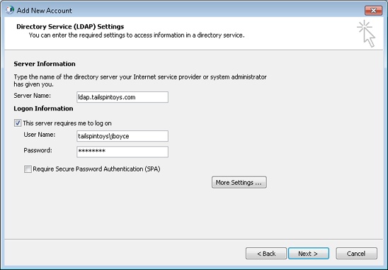 Specify the server name, and supply logon credentials if the server requires authentication.