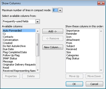 Use the Show Columns dialog box to add columns to or remove columns from the view.