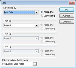 Configure a sort order for the view in the Sort dialog box.